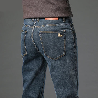 2025 Fall New Men's Cotton Stretch Slim Jeans Straight Version Business Fashion Denim Pants Vintage Blue Brand Trousers Black