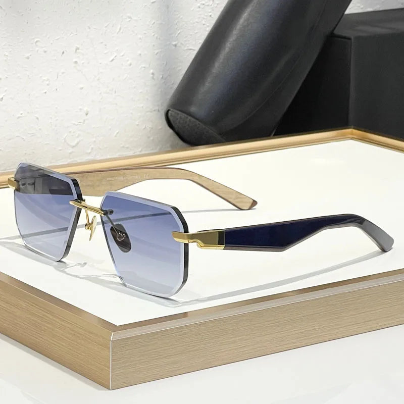 Germany Design Rimless Sunglasses for Men Women Big Square Alloy Acetate High Quality Irregular Classical Vintage UV400 Glasses