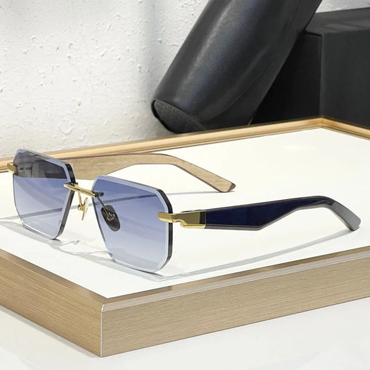 Germany Design Rimless Sunglasses for Men Women Big Square Alloy Acetate High Quality Irregular Classical Vintage UV400 Glasses
