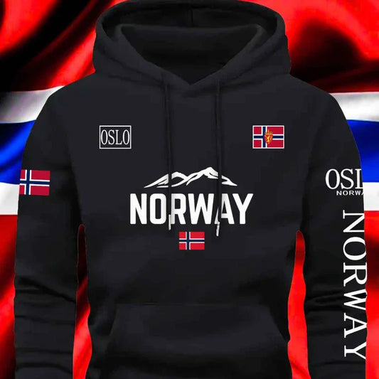 NORWAY printing Autumn winter models Men's Fleece windproof Warm Cotton Oversized Hoodie Outdoor Commuter Men's High Elastic top