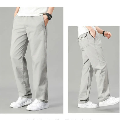 High Quality Men's Cargo Pants Elastic Waist Cotton Trousers Tacitcal Pants Spring Autumn Hiking Work Pants with Zip Pockets