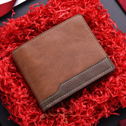 New PU Leather Men's Short Wallet Two Fold Design, Black/Coffee Retro Style, Coin Purse with ID Card Holder, Suitable for Men
