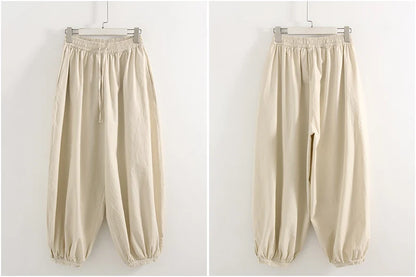 Summer Cotton Oversized Pants For Women Blue Baggy Aladdin Trousers Elastic Bloomers Navy Blue Cropped Lantern Harem Pants Woman