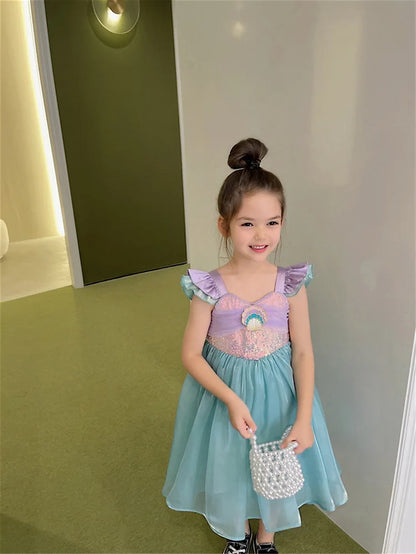 Little Mermaid Ariel Princess Costume Kids Dress For Girls Cosplay Children Carnival Birthday Party Clothes Mermaid Summer Dress
