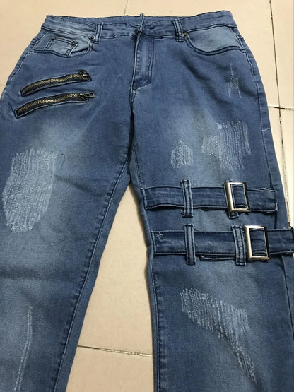 2022 New Jeans Men Fashion Hole Streetwear Straight Jeans Spring Summer Moto & Biker Skinny Casual Denim Pants For Men