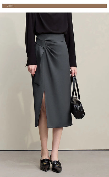 Women's Skirt 2026 Spring New H-Line Elegant Anti-wrinkle Split Skirt Solid Mid-length Versatile Woman Clothes 12621005