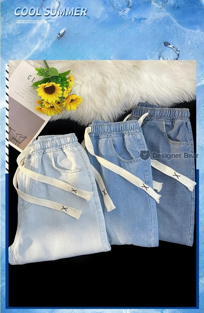 2026 New Spring Summer Men's Baggy Jeans Lyocell Fabric Wide Leg Pants Drawstring Trousers Male City Boy Plus Size S-4 5XL Y2K