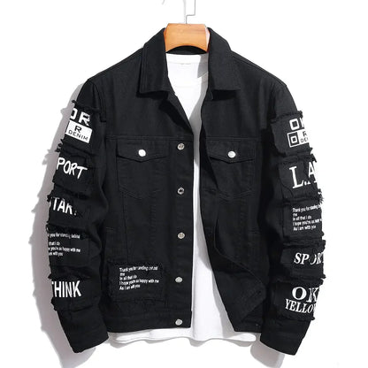 Men's y2k Denim Jacket Jeans Clothing Patches Windbreaker Cotton Stretchy Trucker Jacket for Men Cowboy Letter Designer Fashion