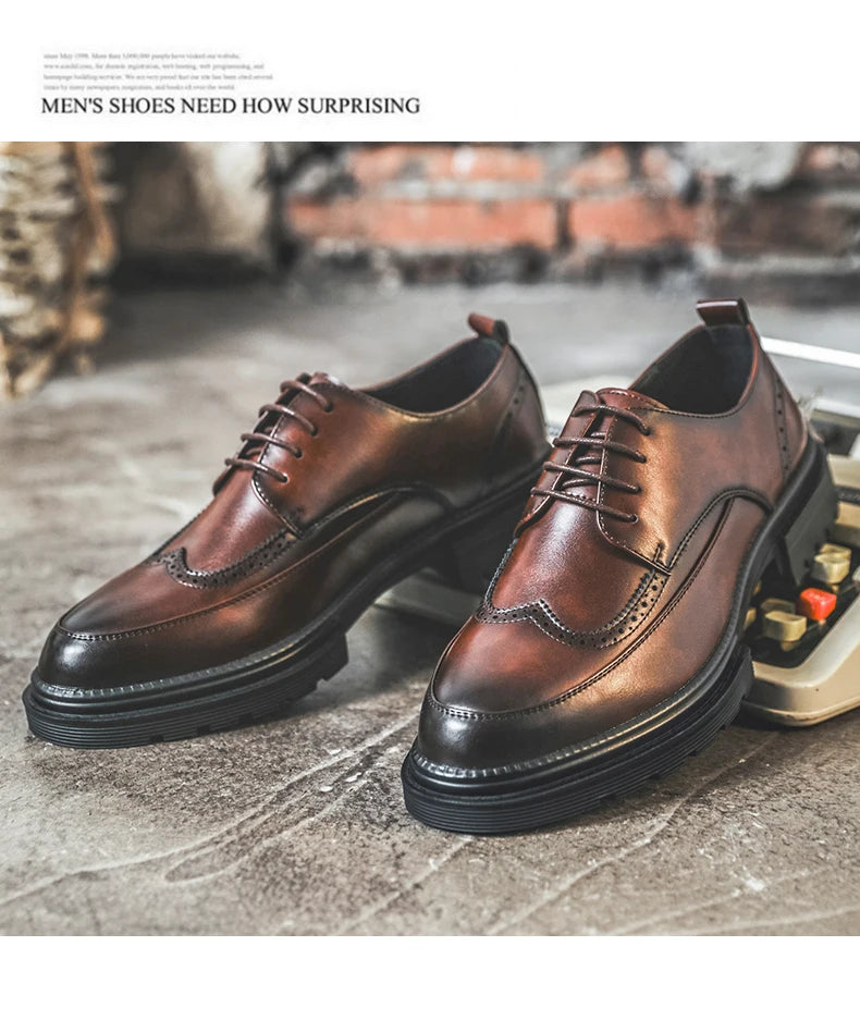 Big Size Men Height Increaseing Dress Brogue Shoes Gentleman Suit Elevator Shoes Oxford Invisible Heel 4/7/9CM Wedding Man Shoes