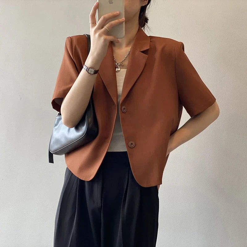 Elegant Casual Blazers Women Short Sleeve Loose S-3Xl Suit Coat Tops Korean Summer Fashion Solid Sweet Simple Blazers New