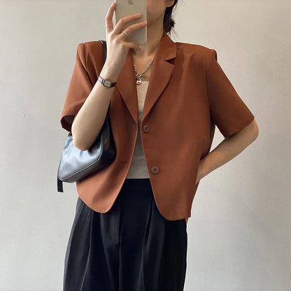 Elegant Casual Blazers Women Short Sleeve Loose S-3Xl Suit Coat Tops Korean Summer Fashion Solid Sweet Simple Blazers New