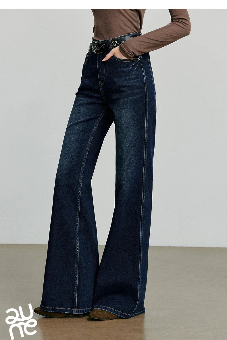 Women Denim jeans 2025 Autumn New Lycra Stretch Mid Waist Cotton Flares Pants