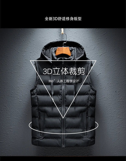 New Hooded Casual Vest Jacket for Men Autumn Winter Warm Sleeveless Jacket Fashion Comfortabel Zipper Waistcoat Plus Size M-6XL