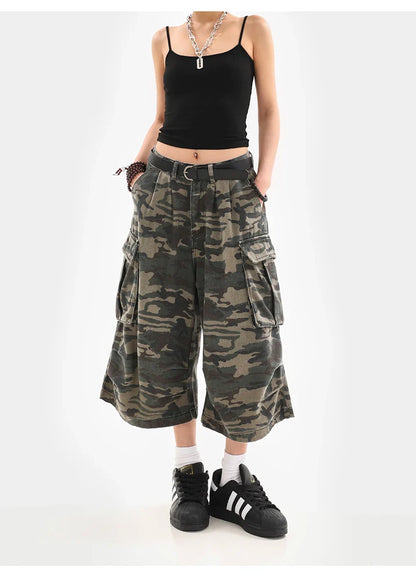 Summer Women Tomboy Camouflage Japanese Abi Jorts Jean Y2K 2000s Aesthetic Capri Pants Harajuku Denim High Street Goblin Core