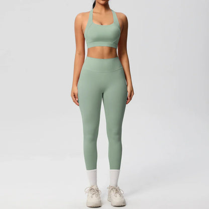 Women 2pcs Patchwork Sport Yoga Suit Training Sleeveless Sport Gym Tops  Tummy Control Slimming Booty Leggings Yoga Suit Sports
