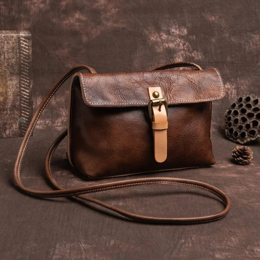 2026 New Vintage Genuine Leather Women's Small Bag Leisure Natural Soft Cowhide Solid Color Shoulder & Crossbody Bags