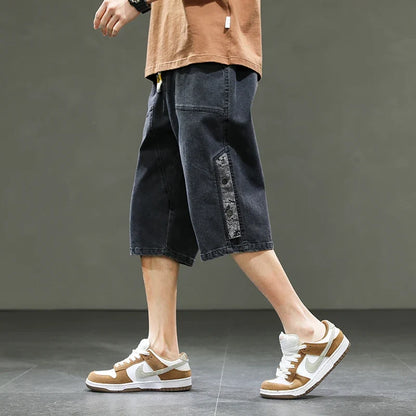 Korean Style Summer Men's Black Wide Leg Denim Shorts New Fashion Casual Baggy Short Jeans Male Plus Size 6XL 8XL YBR602