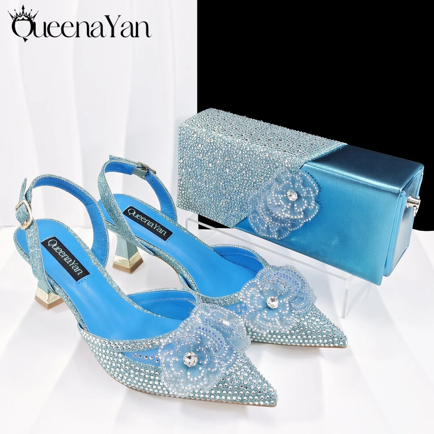 Elegant African-Inspired Evening Shoes and Handmade Clutch Set Pointed Toe High-Heel Women's Footwear and Matching Bag