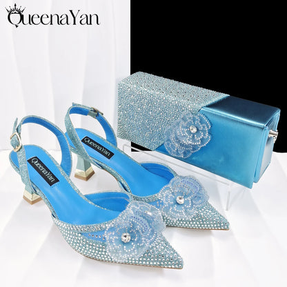 Elegant African-Inspired Evening Shoes and Handmade Clutch Set Pointed Toe High-Heel Women's Footwear and Matching Bag