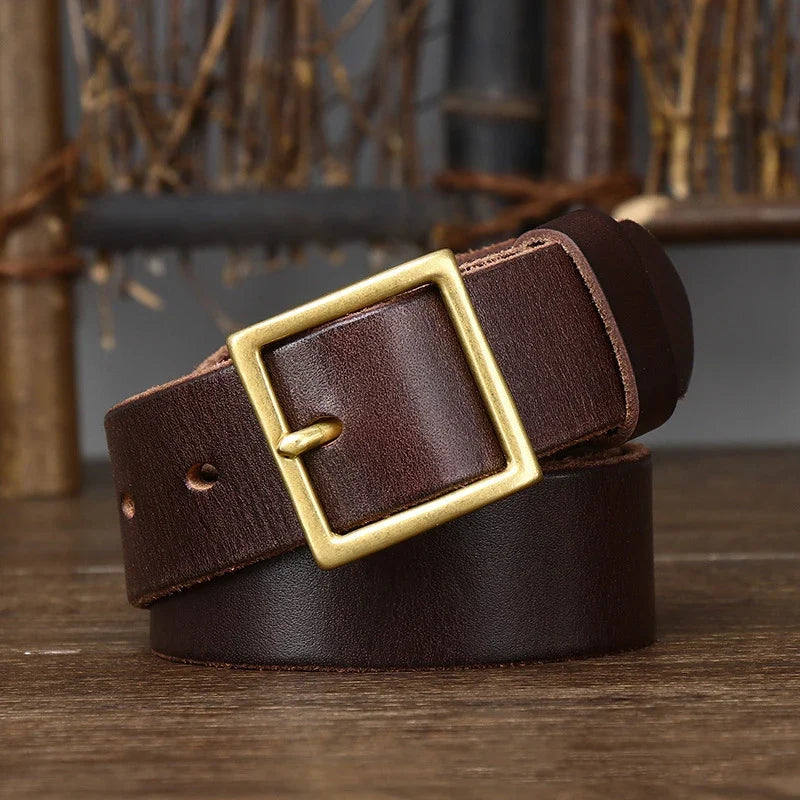 3.3CM Pure Cowhide Genuine Leather for Men's Women High Quality Jeans Brass Buckle Belts Cowboy Fashion Designer Matching Belt
