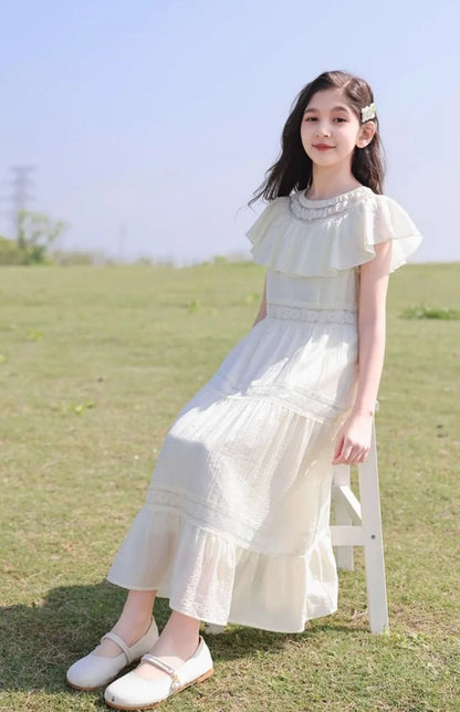 Patchwork Lace Princess Dress Children's Girly Dresses Beach White Girl Girls Party Pink Elegant Teen Clothes Tweens Clothing