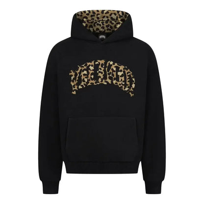 High street fashion leopard print letter embroidered men sportswear suit Y2K American casual retro hoodie trend loose clothing