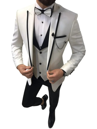 Men Suits Slim Fit One Button Casual Business Groomsmen Brown Peak Lapel Tuxedos For Formal Wedding (Blazer+Pants+Vest)