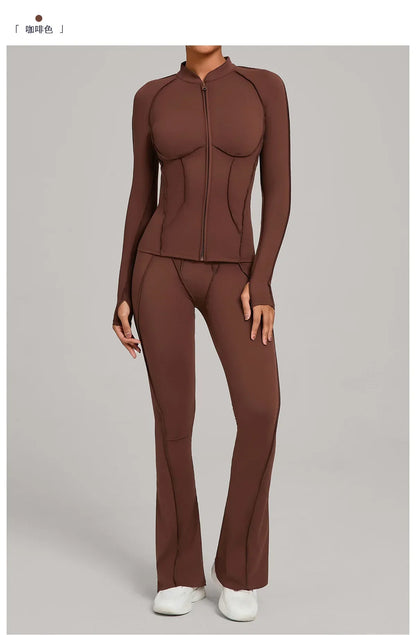 Gym Casual Yoga Set for Women Outdoor Running Fitness Outfit Autumn Winter Tight Sports Three-Piece Set Zipper Coat+bras+pants