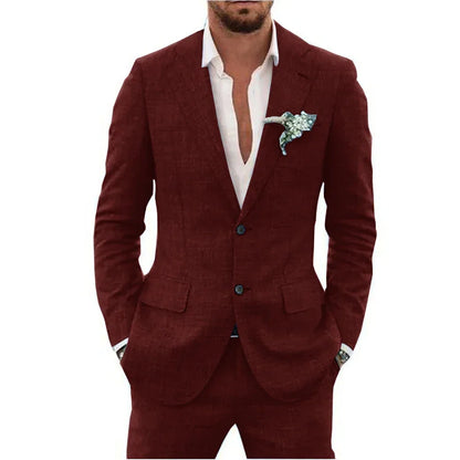 High Quality Linen Suits for Men Two Piece Formal Notch Lapel Single Breasted Male Suit Beach Casual Elegant Wedding Tuxedo