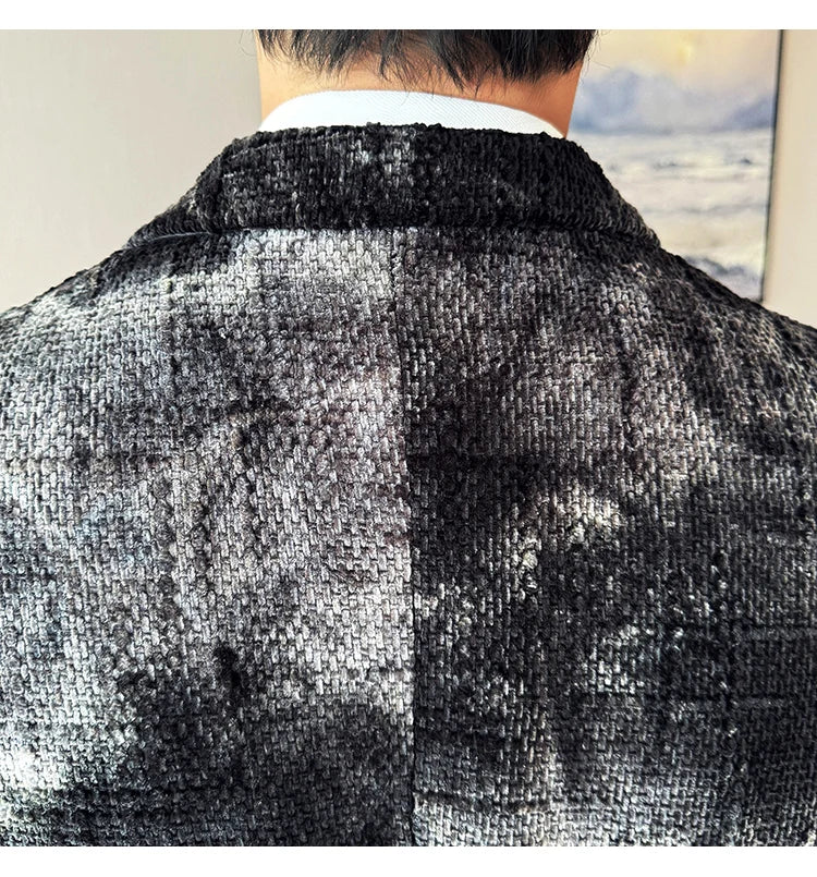 High QualityTie Dye Chenille Men Fashion Casual Suit Jacket Autumn Winter New Korean Slim Fit Social Wedding Suit Blazer