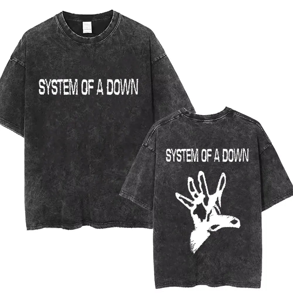 Washed Vintage System of A Down Toxicity Music Album Cover Tshirt Men Rock Oversized T Shirt 90s Alternative Metal Merch T-shirt