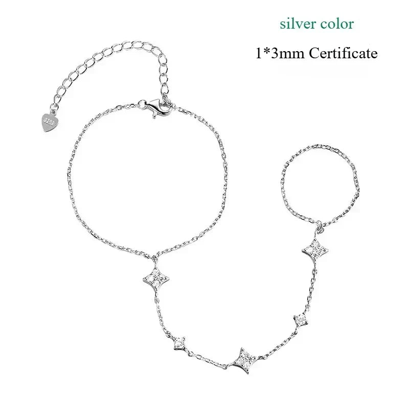 14K Plated Certified Moissanite Bracelets for Women Girls 14-21cm Adjustable Chain Lab Diamond 100% Real Pure Silver 925