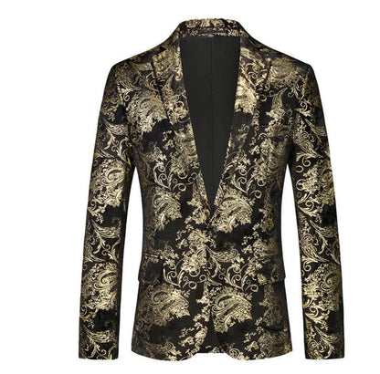 New Men Luxury Velvet Suit Foil Stamped Printed Jacket , Fashion Male Business Social Wedding Prom Party Dress Slim Fit Blazers