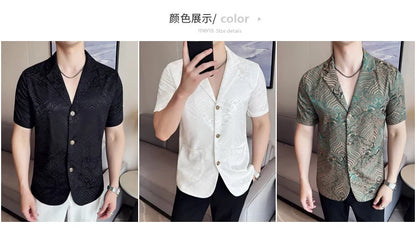Summer Thin Ice Silk Without Lining Men Suit Coats 2025 New High-end Fashion Jacquard Casual Social Shirt Coat Men Clothing