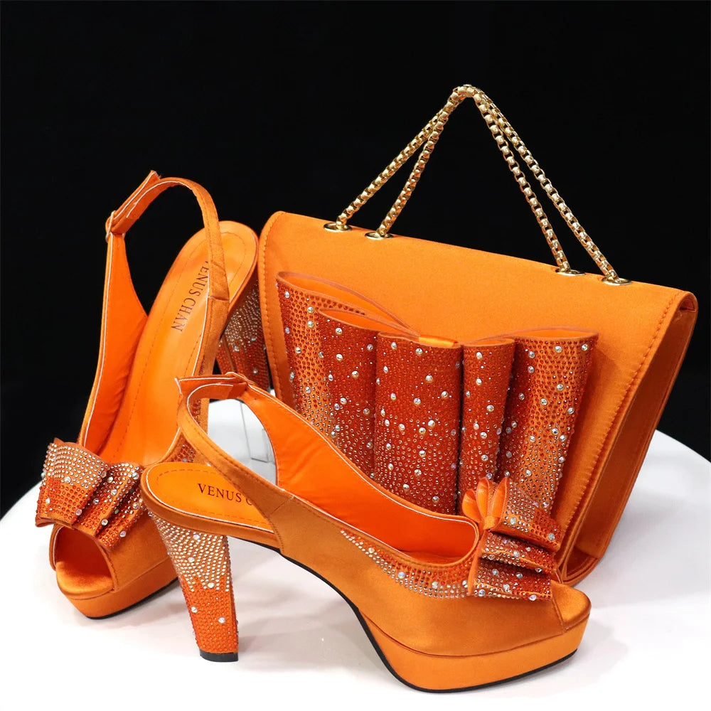 Women High Heels Sandals Printing Flower Material with Rhinestone Italian Design Coffee Color Open-Toed Shoes