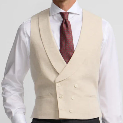 Men Vest Ivory With Lapel Double Button Solid Waistcoat For Wedding Banquet Birthday Business Casual Work Set Men Suit Vest