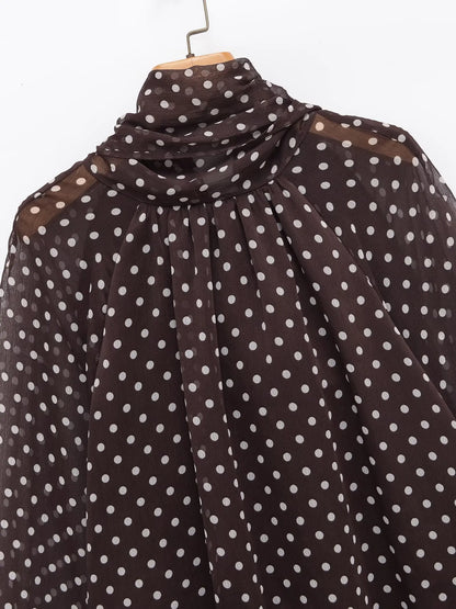 Polka Dot Printed Women Shirt 2026 Spring New Bow Tied Blouse Woman Tops Lady Ruffles Long Sleeve Loose Elegant Blouses Top ﻿