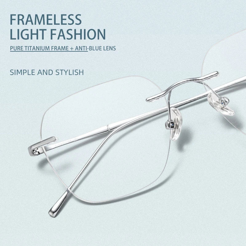 Ultra-light Titanium Rimless Myopia Frames Unisex Simple Square Read Frames Glasses Customized Prescription Glasses F0623