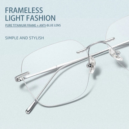 Ultra-light Titanium Rimless Myopia Frames Unisex Simple Square Read Frames Glasses Customized Prescription Glasses F0623