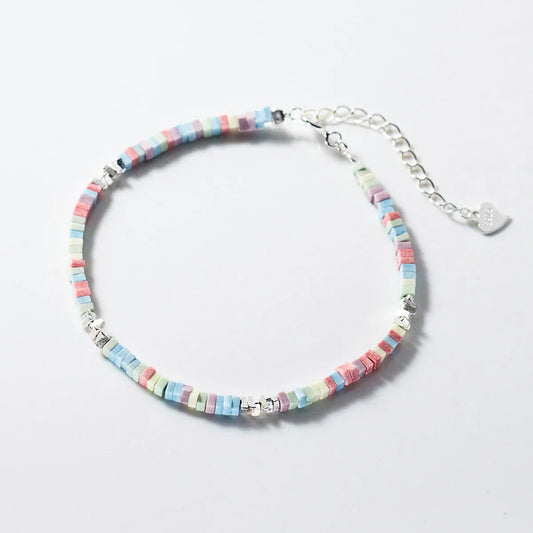 Bracelet chaîne carrée punk en argent sterling 925 coloré, maille coloris arc-en-ciel plaqué platine pour femme, bijoux fins