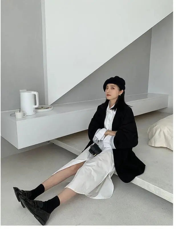 Oversize Blazers Women Long Sleeve Black Suit Streetwear Korean Chic Loose Jacket Spring Autumn Coat Double-breasted Tweed New