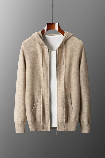 2025 New Men Knitted Plane Hooded Cardigan Cashmere Sweater Zipper Design Pocket Decoration High quality Thick Warmth Hoodie