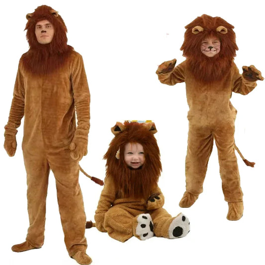 Child Deluxe Lion King Costume Baby Kid Adult Furry Animal Carnival Party Halloween Cosplay Costume Fancy Movie Role Jumpsuit