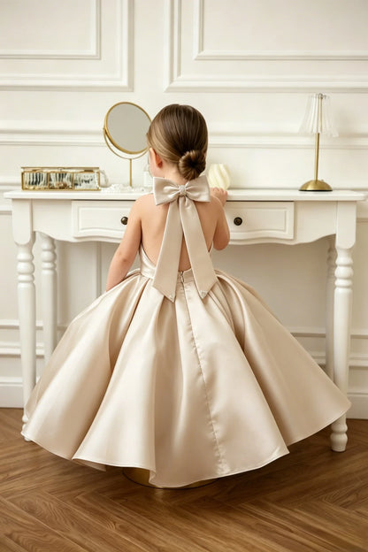 Satin Flower Girl Dress Mini Bridal Wedding Dress Kids Ball Gown 1st Communion Frock Pageant Gown Vestidos De Noiva Customized