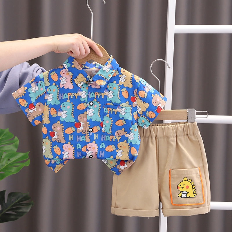 Children Clothing 2023 New Fashionable Boys Clothes Set Summer Kids Sports Style Short Sleeve Shirt Shorts Two Piece Set