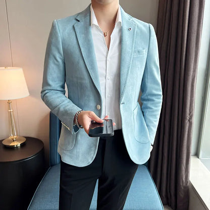 High-quality, fashionable men's stylish, versatile and trendy Korean-style slimming suede business casual suit