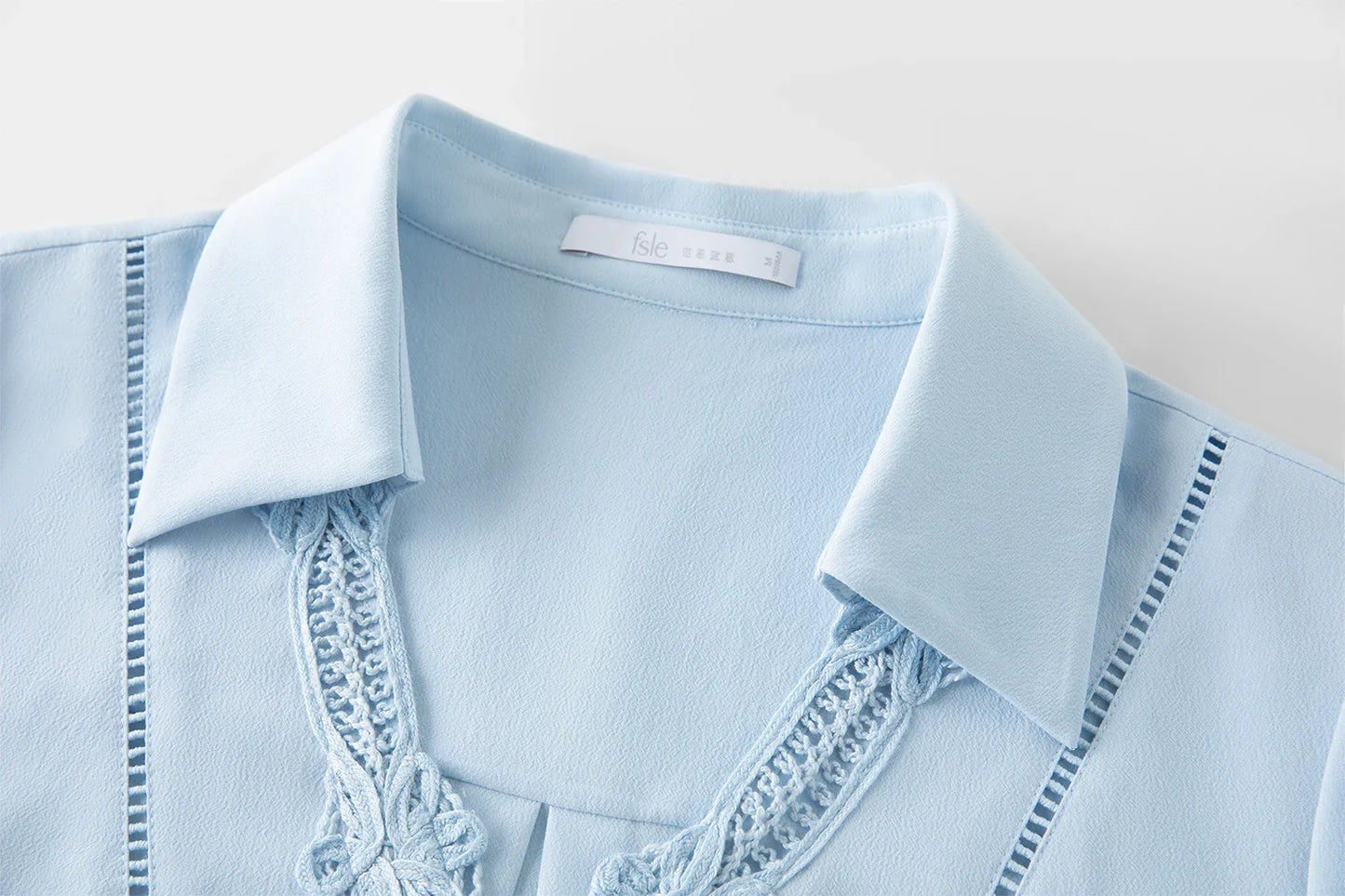 Summer 2025 Heavy Embroidery Blouse - Lace Panel Long Sleeve Relaxed Fit Women's Casual Top