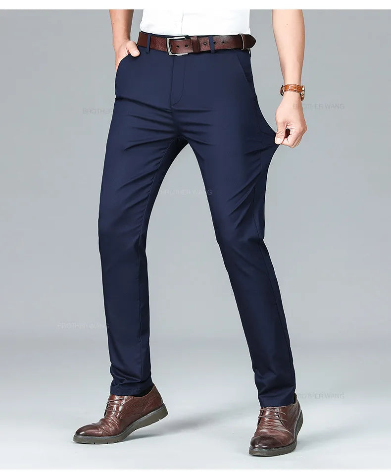 Bamboo Fiber Summer Casual Pants Men's Ultra-thin Iron-free Anti-wrinkle Loose Business Straight Elastic Trousers Brand Clothing