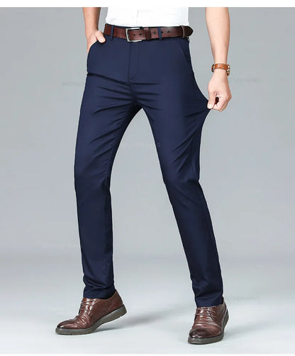 Bamboo Fiber Summer Casual Pants Men's Ultra-thin Iron-free Anti-wrinkle Loose Business Straight Elastic Trousers Brand Clothing