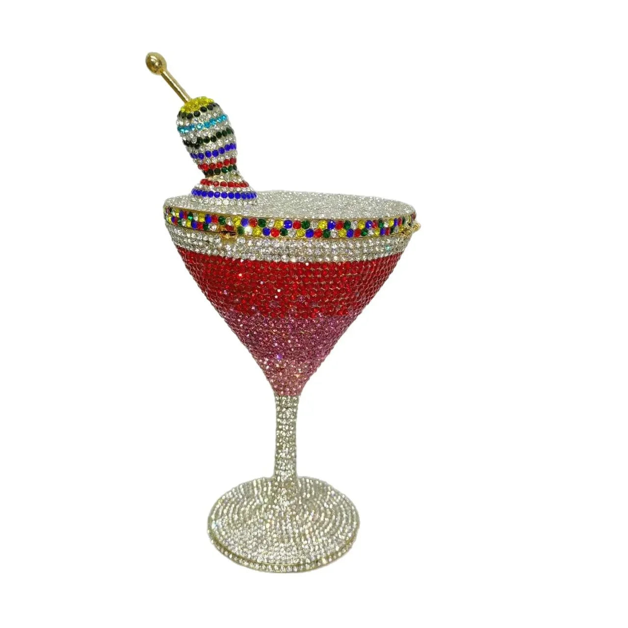 Cherry Martini Gold Rhinestone Evening Cocktail Party Handbag Women Luxury Bling Crystals Wedding Bridal Clutch Purses